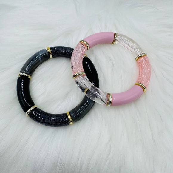 Chic Colorblock Resin Bangle Bracelet 2 pieces set 2 - Picture 1 of 7